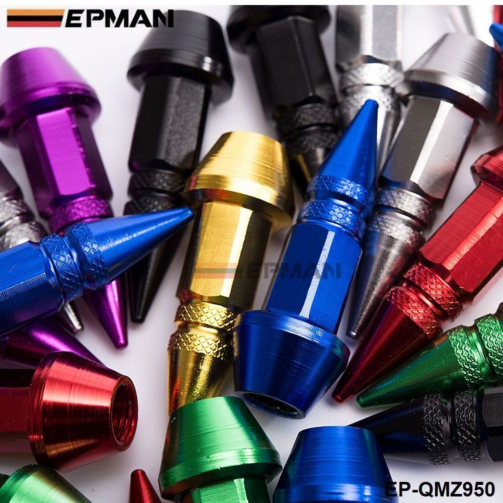 EPMAN 4Pcs/Set Spike Shape Auto Bicycle Tire Valve Cap Valve Stem Caps Wheel Rims Lug Nuts EP-QMZ950