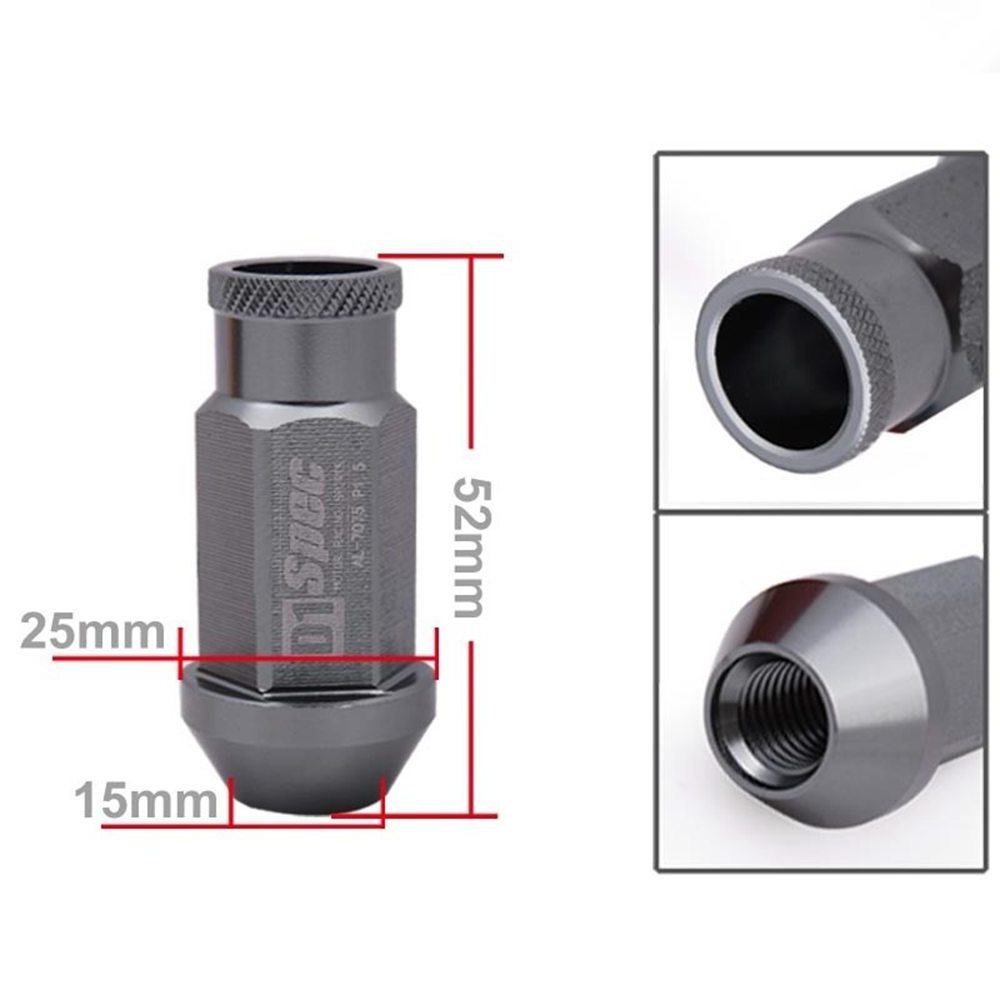 D1spec jdm Billet Aluminum Wheel Racing Lug Nuts P:1.25, L:52mm 20pcs/set EP-650NUTS-L-1.25