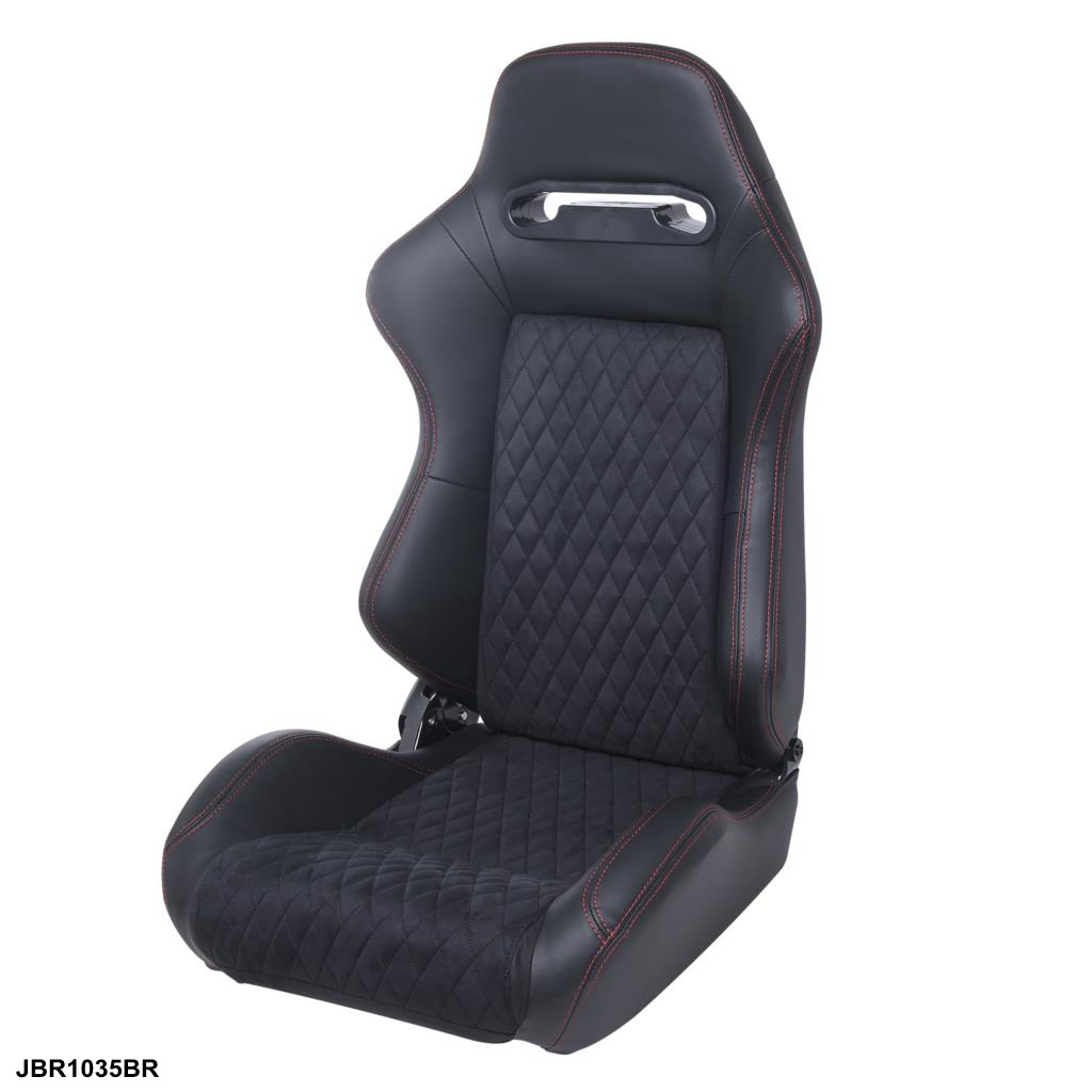 EPMAN Reclinable Black JDM Sport Racing Bucket Seats Slider Red Stitching Black Suede Left Right JBR1035BR