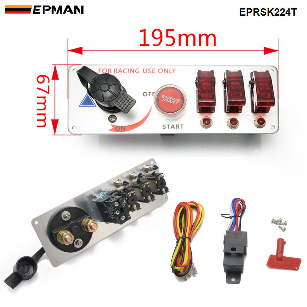 EPMAN 12V Racing Car Toggle Ignition Switch Panel LED Push Button Starter Engine Start EPRSK224T