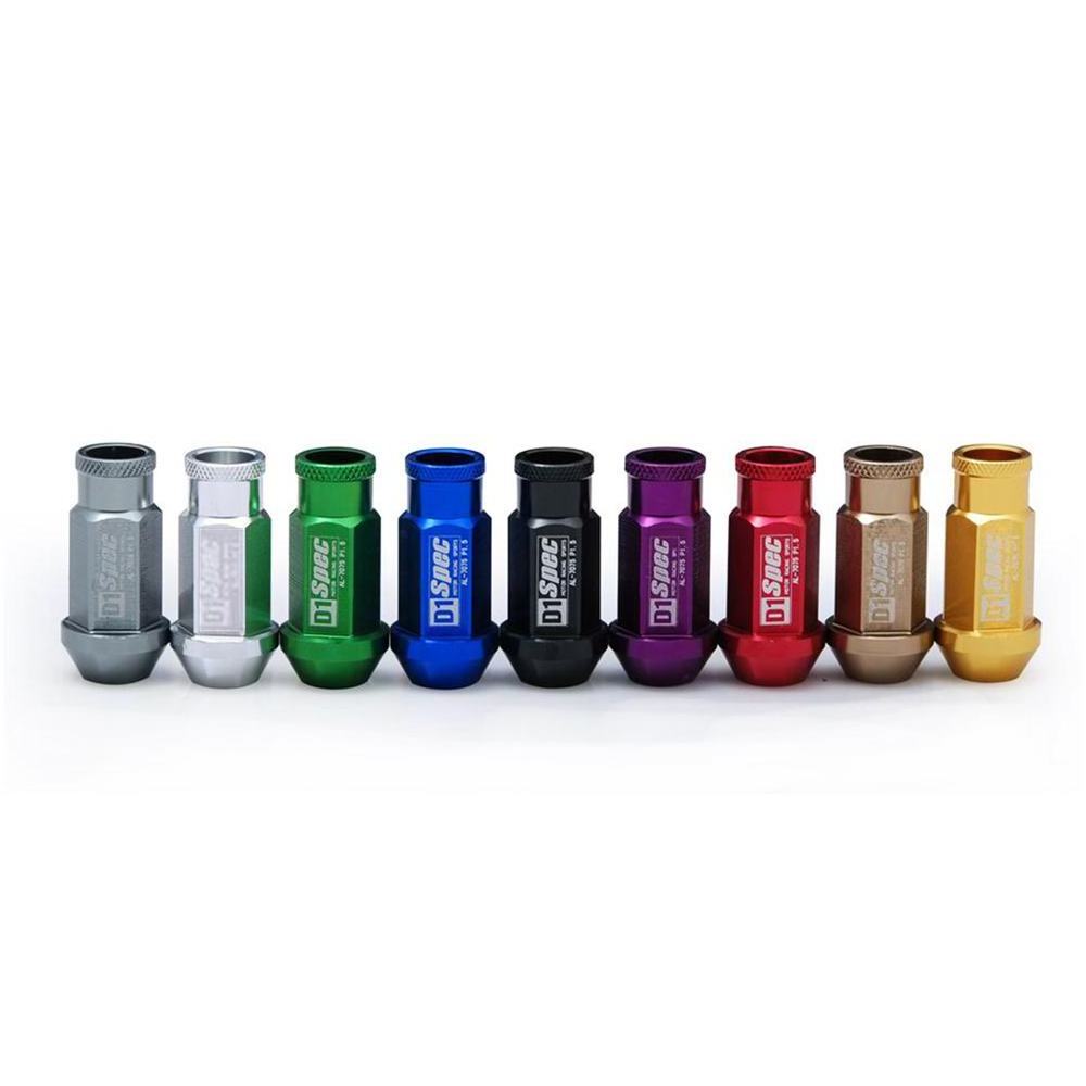 D1 JDM Billet Aluminum Wheel Racing Lug Nuts P=1.5 L=52mm Red Blue Black Brown Gray Purple Gold EP-650NUTS-L-1.5