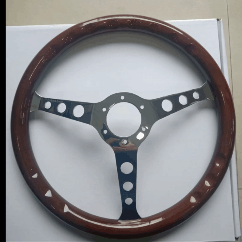 380mm wood steering wheel 15'' Cars For Classic Cars Wooden Material With Chrome Silver Spoke car steering wheel Brand New style