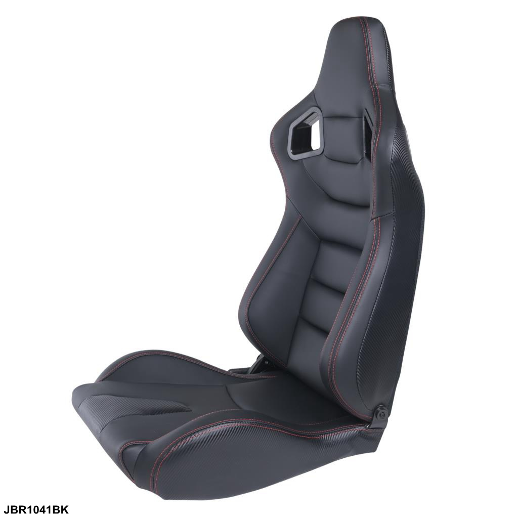 EPMAN Racing Sport Car Seat Reclinable Black Strip PVC Leather Left Right Racing Bucket Seats JBR1041BK