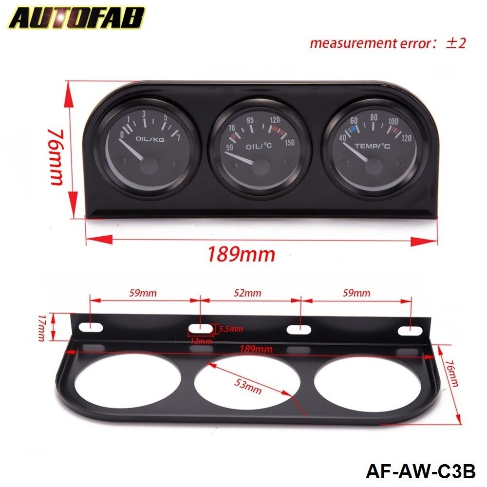 AUTOFAB- Auto 52mm Triple Gauge Kit 3in1 Volt /Water Temp Gauge /Oil Pressure Gauge Or Oil Temp Meter W Sensor AF-AW-C3