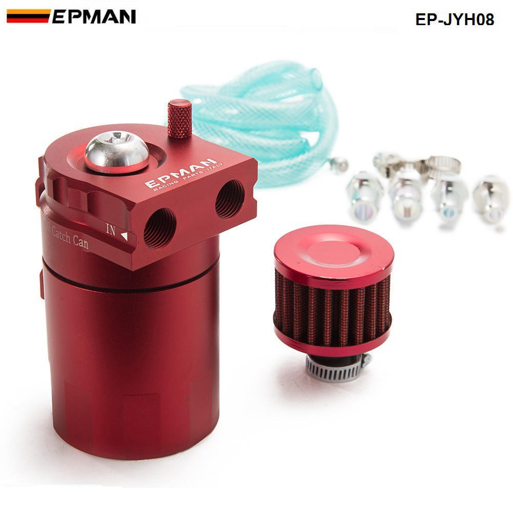 EPMAN Universal Aluminum Oil Catch Can Reservoir Tank / Fuel Tank + Breather Filter Fuel Surge Tank EP-JYH08