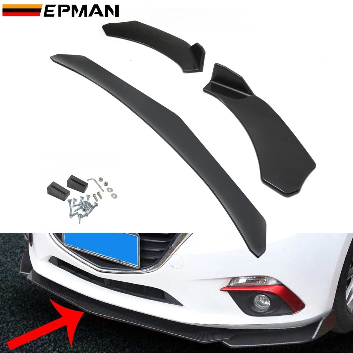 EPMAN Car Front Bumper Splitter Lip Diffuser Chin Bumper Spoiler Body Kits For Ford For BMW EPCY993BK  EPCY994TW