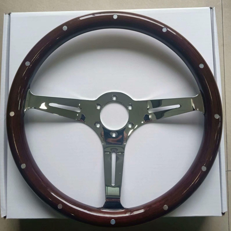 380mm wood steering wheel 15'' Cars For Classic Cars Wooden Material With Chrome Silver Spoke car steering wheel Brand New style