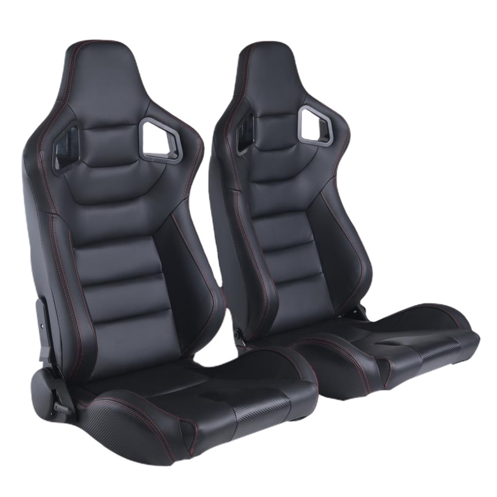 EPMAN Racing Sport Car Seat Reclinable Black Strip PVC Leather Left Right Racing Bucket Seats JBR1041BK