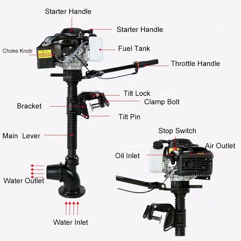 Small Air Cooled Jet Pump 4 Stroke 4HP Outboard Boat Motors