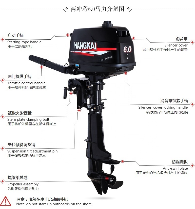 New Popular HANGKAI 5hp 2 Stroke Gasoline Outboard Engine for Fishing Boat