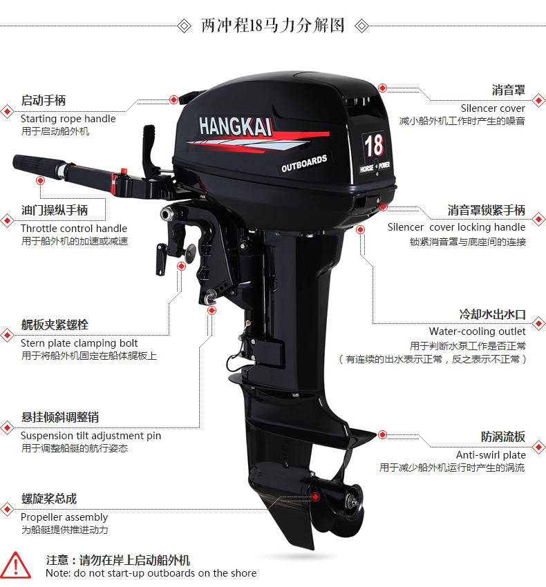 New Popular HANGKAI 9.9HP 2 Stroke Boat Engine Outboard Motors with Long Shaft Available