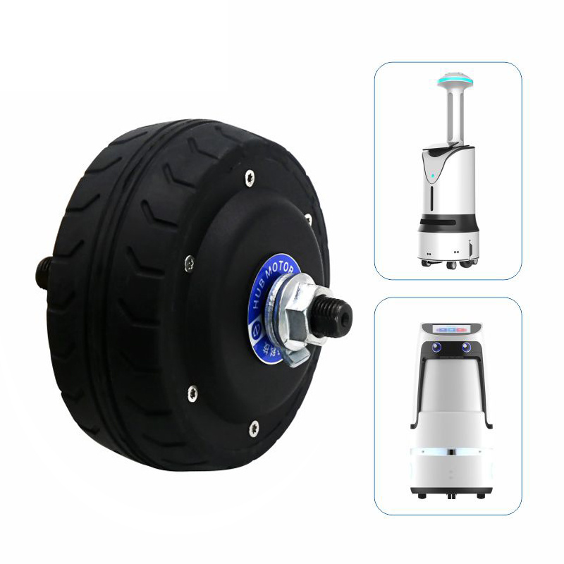 Zltech CE ROHS 4 inch 24V 100W 2N.m 450RPM electric brushless DC servo wheel hub motor with rubber tire for AGV car