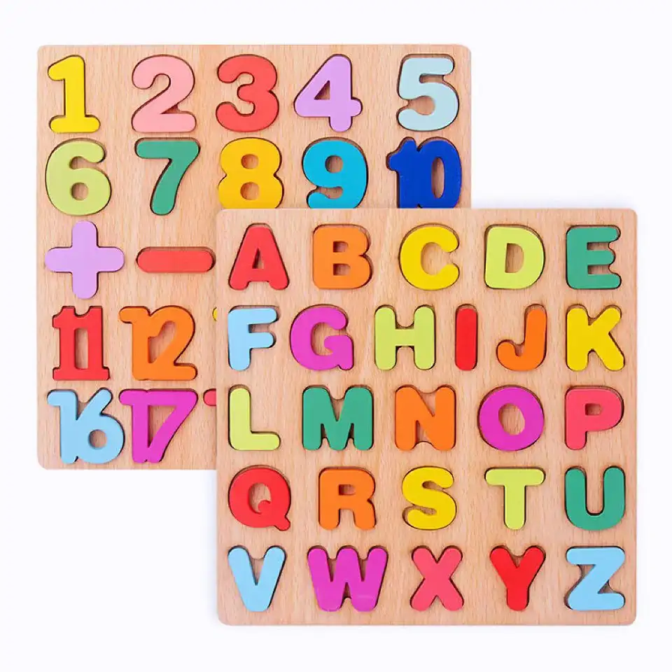 Wholesale wooden board game alphabet number kids montessori 3d Learning Puzzle Early Educational Toys For children 3 to 6 years