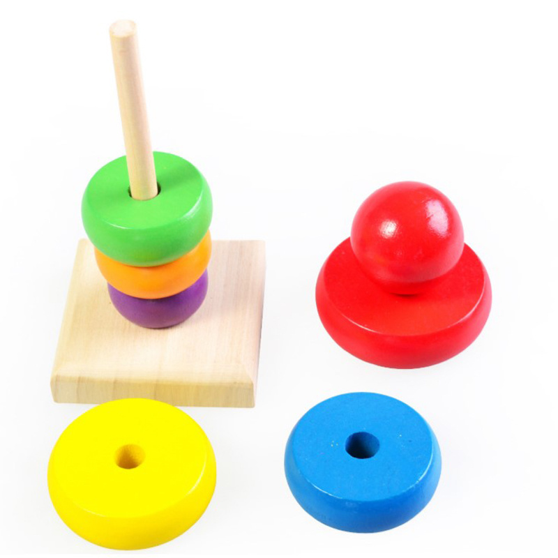 Rainbow Tower Ring Children's Educational Early Education Toys Wooden block Color Cognitive Set Column Building Blocks