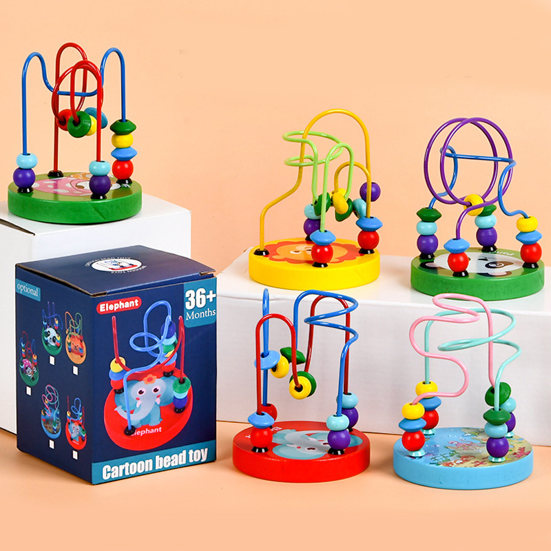 Wholesale hot 2024 kids toys educational learning baby toddler mini Circle Bead Maze puzzle montessori wooden toys for children