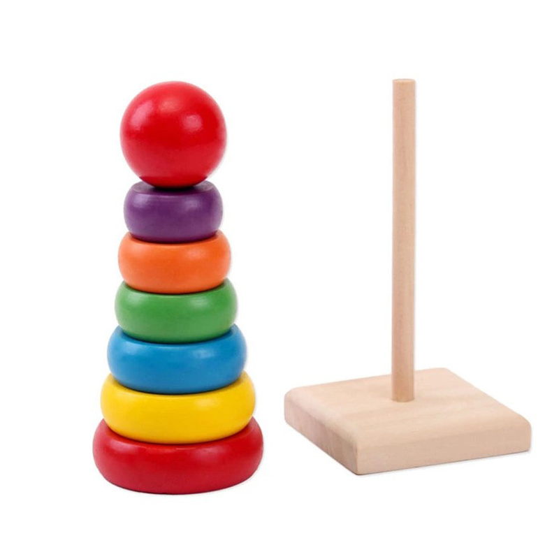 Rainbow Tower Ring Children's Educational Early Education Toys Wooden block Color Cognitive Set Column Building Blocks