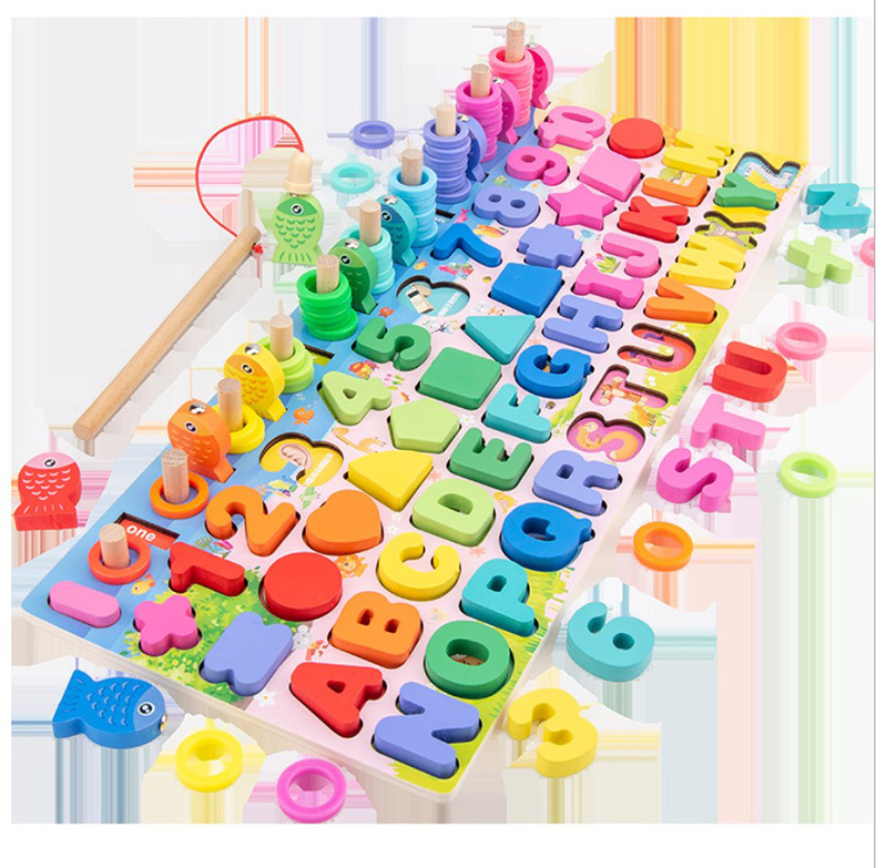 Baby early educational toys for kids 2023 Letters Shape learning children sensory montessori wooden busy board fishing game