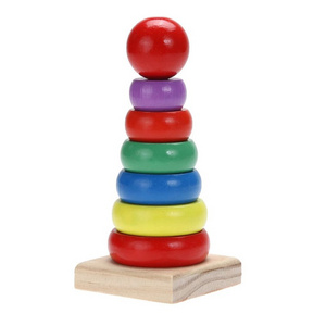 Rainbow Tower Ring Children's Educational Early Education Toys Wooden block Color Cognitive Set Column Building Blocks