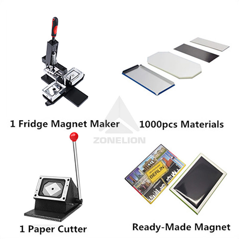 53*80mm Tin Rectangle Fridge Magnet Making Machine + Paper Cutter + 1000pcs Fridge Magnet Materials