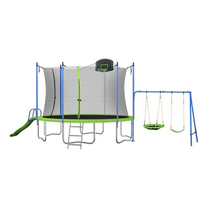 Zoshine 14FT Trampoline Kids Adults Recreational Trampolines  outdoor with Swing Slide Basketball Hoop and Ladder