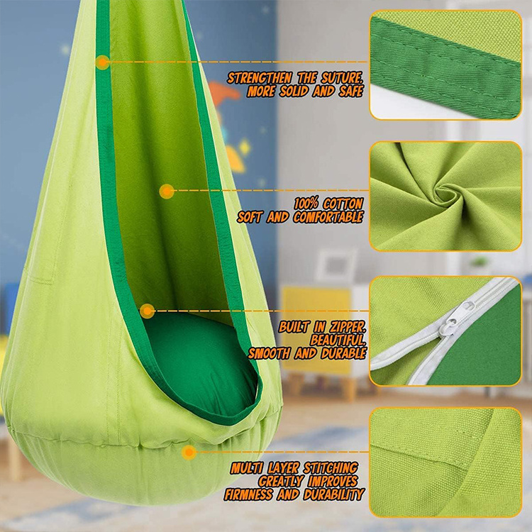 Zoshine Manufacturer Green Kids Pod Hanging Swing Seat Cotton Child Hammock Chair Outdoor Indoor Furniture Chair