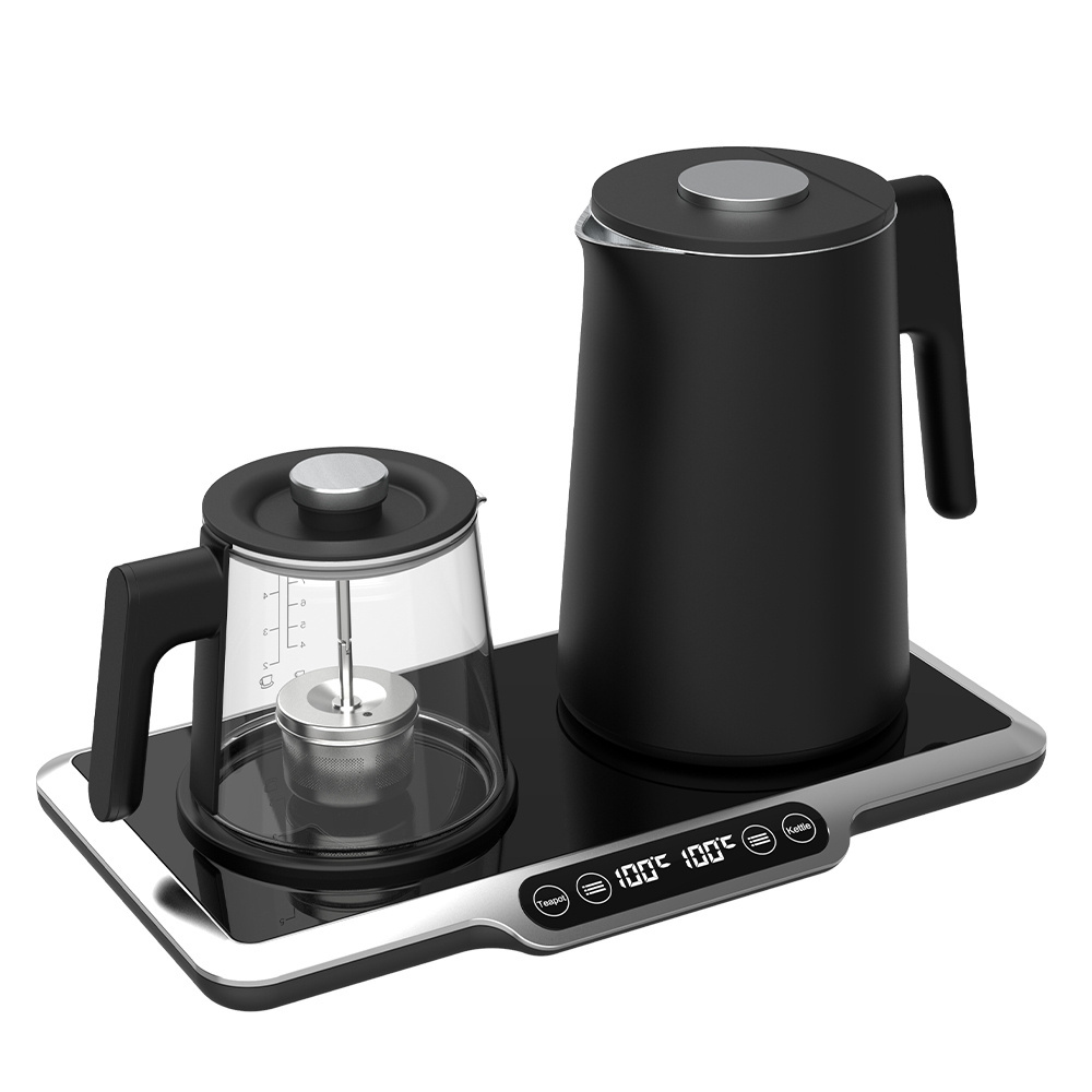 Hotsy Korean 2 In 1 2.7L Black Water Tray Double-Layer Glass Electric Kettle With Teapot Set