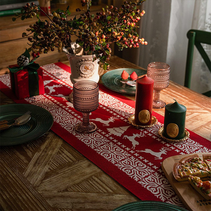 Factory Direct Christmas Red Reindeer Tassel Table Runner