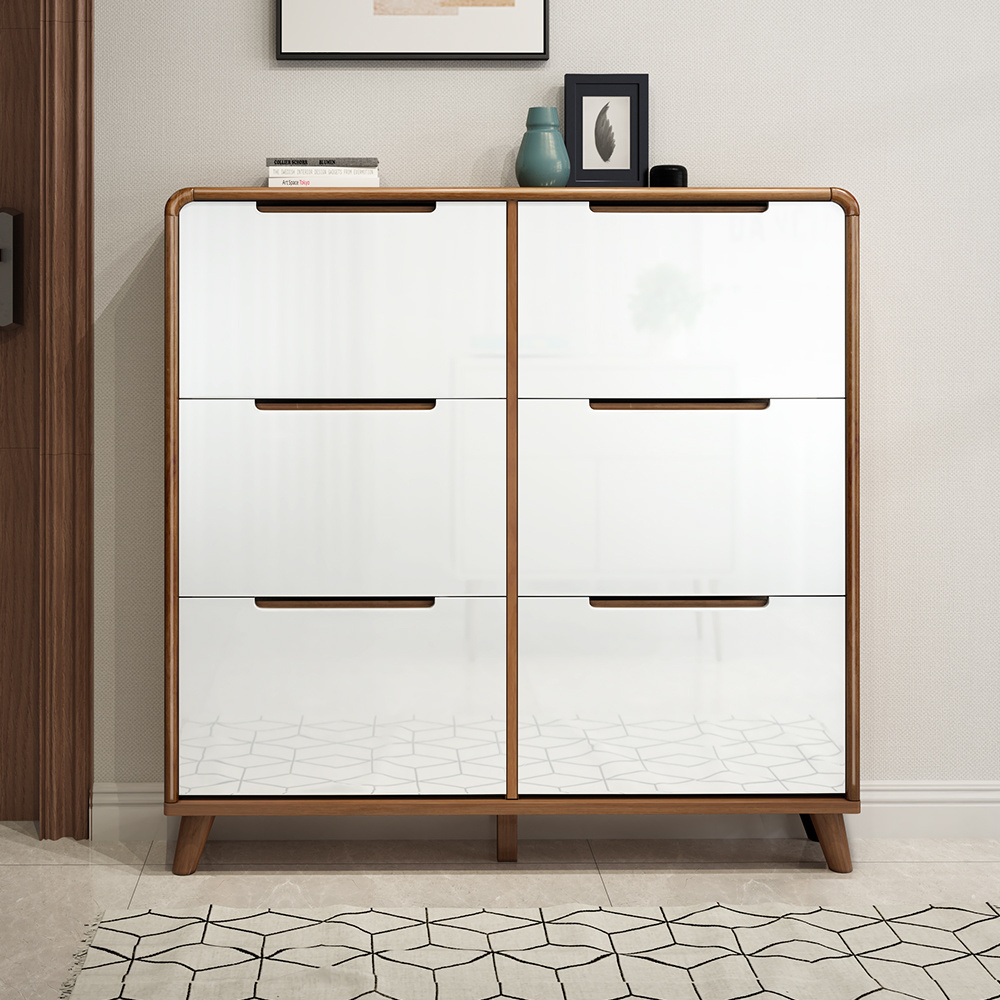 Shoe Storage Cabinet with 3 Flip Drawers Solid wood Legs for Entryway  Narrow Shoe Rack Cabinet for Living room