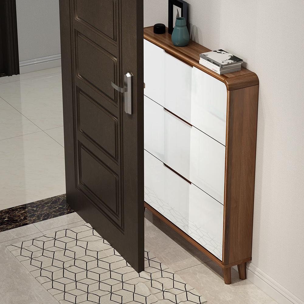 Shoe Storage Cabinet with 3 Flip Drawers Solid wood Legs for Entryway  Narrow Shoe Rack Cabinet for Living room