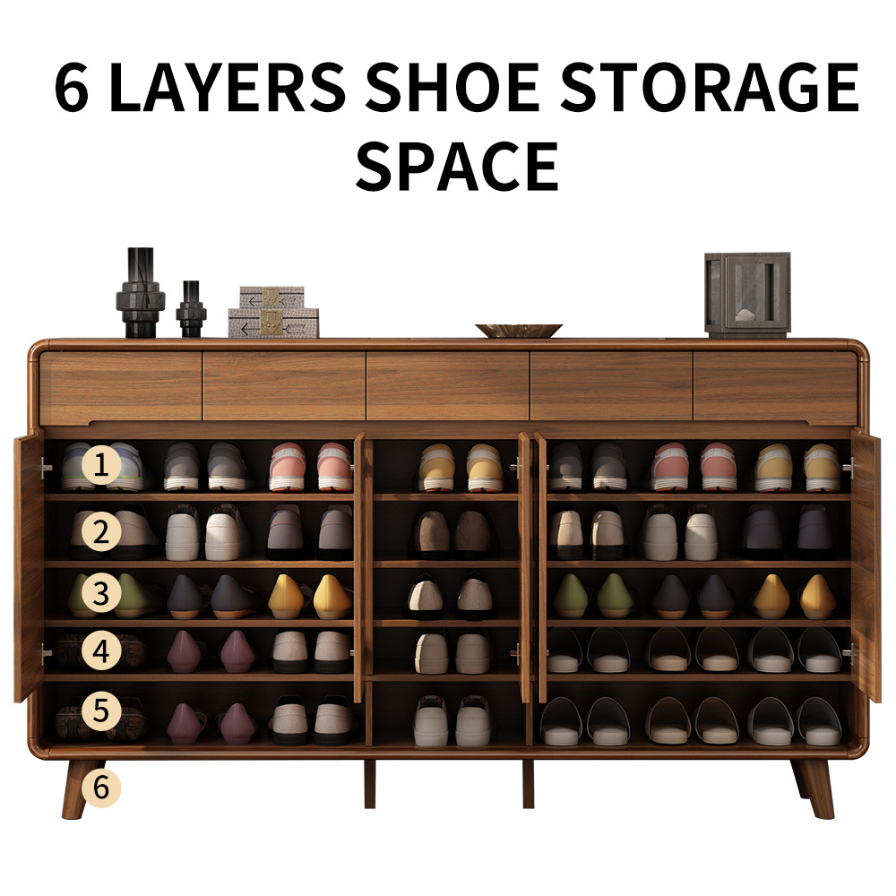 Shoe Storage Cabinet with customizable Adjustable Shelves Doors and drawer Wooden color shoe rock for Entryway  Living Room