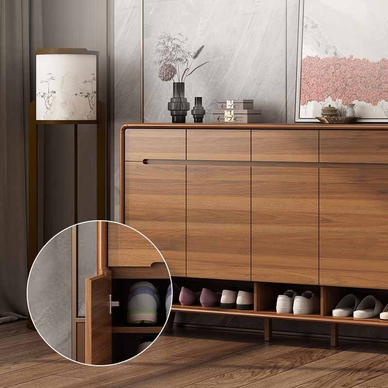 modern luxury walnut large shoes rack cabinet storage with drawer for entryways