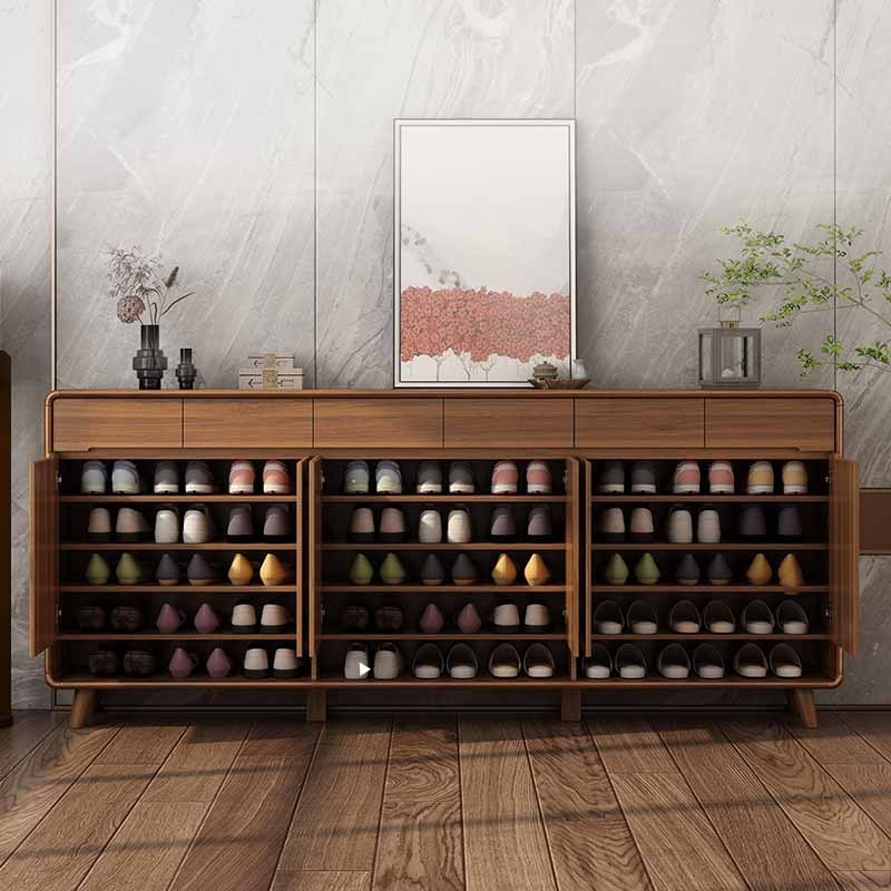 modern luxury walnut large shoes rack cabinet storage with drawer for entryways