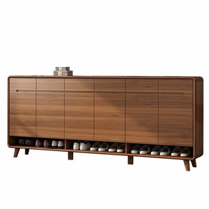 modern luxury walnut large shoes rack cabinet storage with drawer for entryways