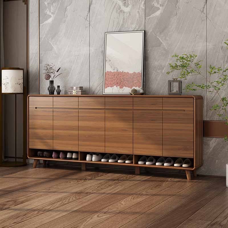 modern luxury walnut large shoes rack cabinet storage with drawer for entryways