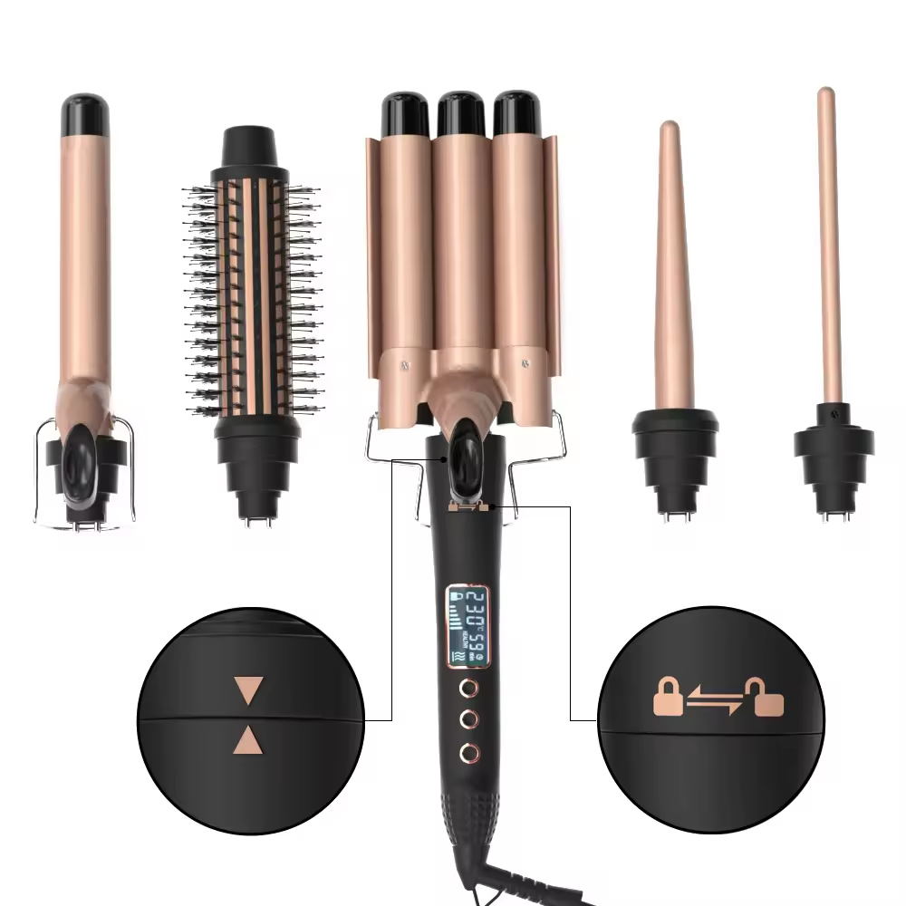 5 in 1 hair curling iron customization wholesale 3 barrel  curling irons  Rotating Hair Curler Styler Curling Iron