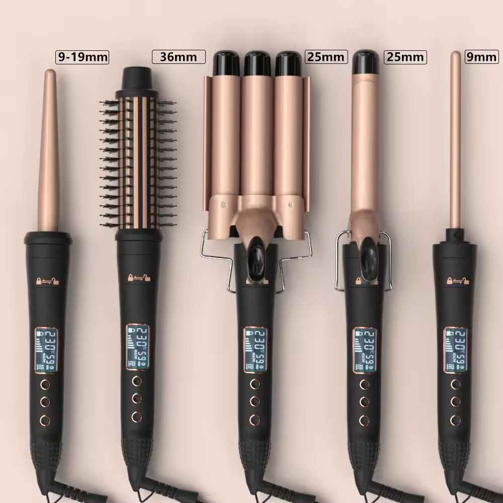 5 in 1 hair curling iron customization wholesale 3 barrel  curling irons  Rotating Hair Curler Styler Curling Iron