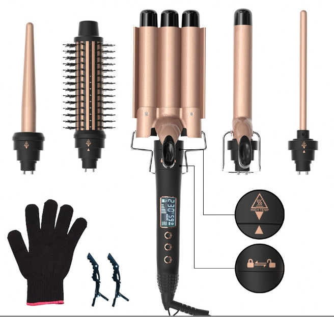 5 in 1 hair curling iron customization wholesale 3 barrel  curling irons  Rotating Hair Curler Styler Curling Iron