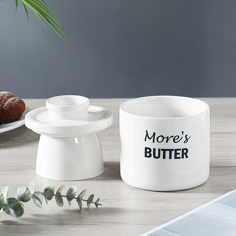 Custom Logo French Ceramic Butter Cheese Container Dish Porcelain Butter Keeper with Lid