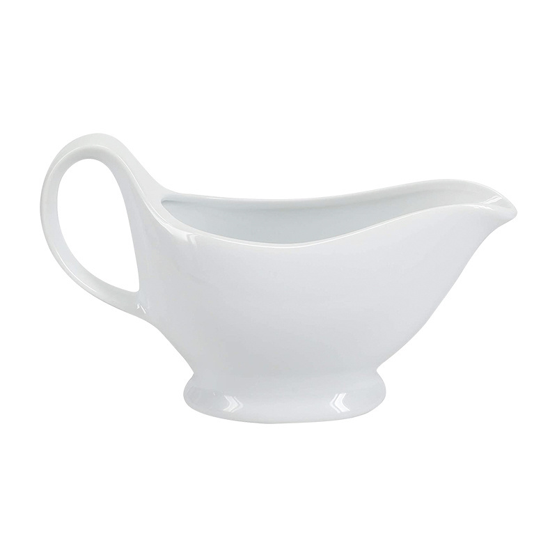 Wholesale Custom Pattern Logo White Ceramic Sauce Pot Juice Pot Heated Porcelain Gravy Boat