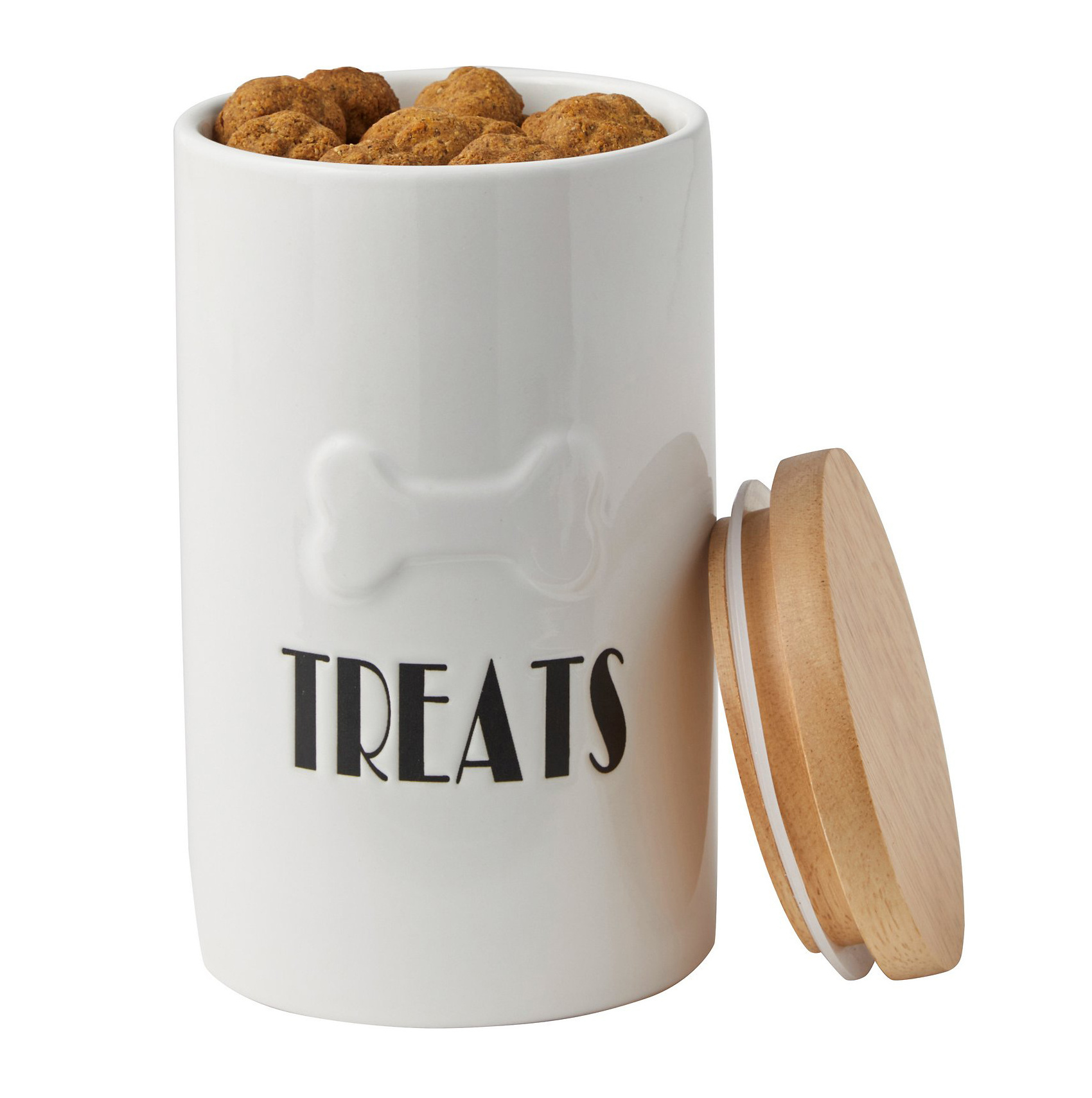 Customized Decor Pet Food Storage Canister Cookie Biscuit Container Ceramic Dog Treat Jar with Wood Lid