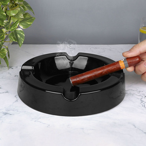 Custom Logo Round Smoking Glossy Black Ceramic Ashtrays Bar Hotel Home Cigarette Cigar Ashtray