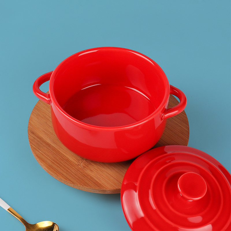 Custom Porcelain Cookware Red Soup Stew Pot Mini Cocotte Food Cooking Pot Ceramic Casserole