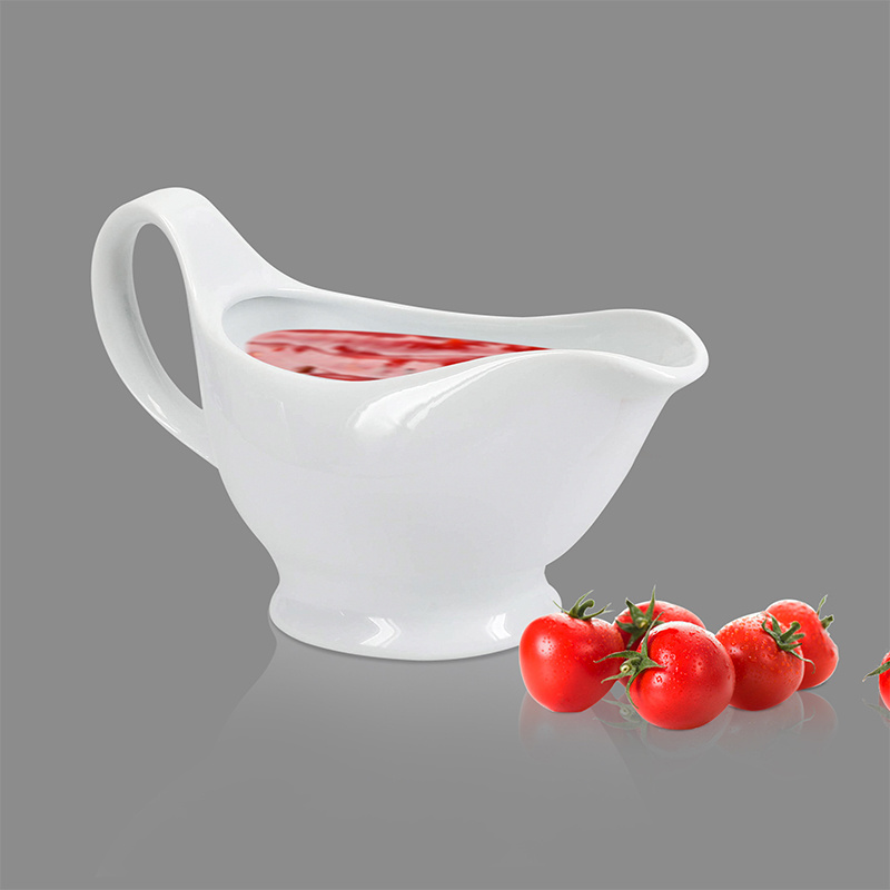 Wholesale Custom Pattern Logo White Ceramic Sauce Pot Juice Pot Heated Porcelain Gravy Boat