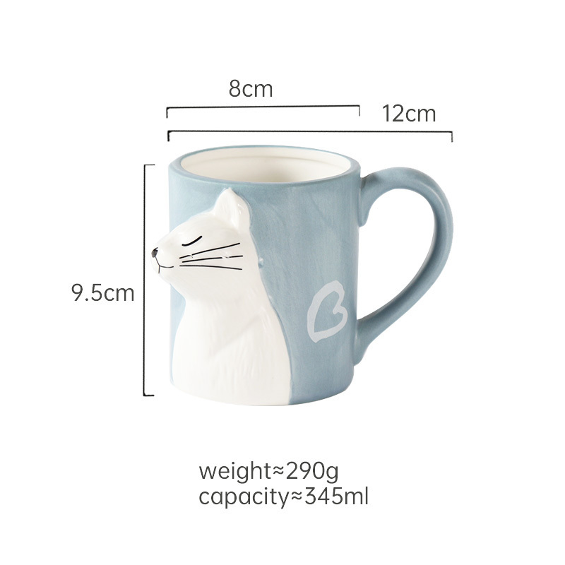 Custom Logo Valentines Day Couple Mug Gift Set Hand-painted Drinking Cup 3D Kiss Cat Ceramic Coffee Mugs