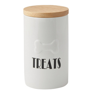 Customized Decor Pet Food Storage Canister Cookie Biscuit Container Ceramic Dog Treat Jar with Wood Lid