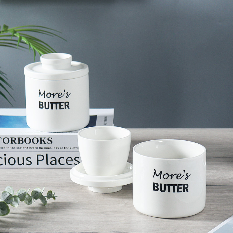 Custom Logo French Ceramic Butter Cheese Container Dish Porcelain Butter Keeper with Lid