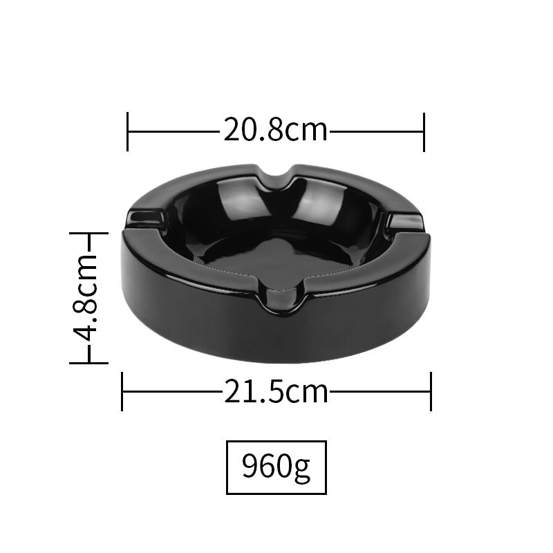 Custom Logo Round Smoking Glossy Black Ceramic Ashtrays Bar Hotel Home Cigarette Cigar Ashtray