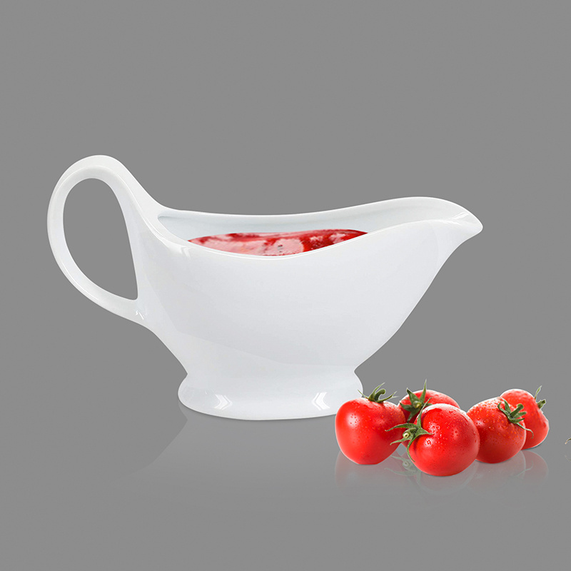 Wholesale Custom Pattern Logo White Ceramic Sauce Pot Juice Pot Heated Porcelain Gravy Boat