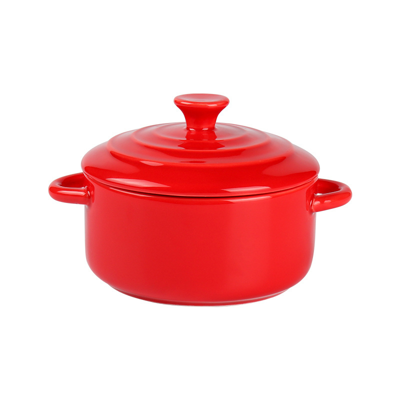 Custom Porcelain Cookware Red Soup Stew Pot Mini Cocotte Food Cooking Pot Ceramic Casserole