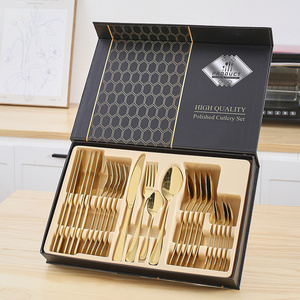 High quality stainless steel 24pcs knife fork and spoon wedding gift box cutlery set